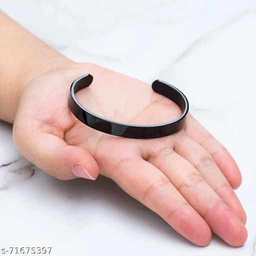 Adhvik (6.5cm Diameter) Unisex Valentine's Day Special Black Color Stainless Steel Plain Adjustable Openable Lock Free Friendship Hand Cuff Wrist Half Kada Bangle Couple Bracelet
