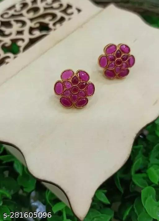 Jeweltos Beautiful Flower Design Stud Earrings Red Color