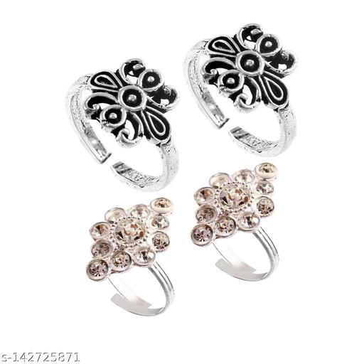 Flower Style Light Weight Toe Rings in Silver Plated for Women & Girls(Combo of 2)