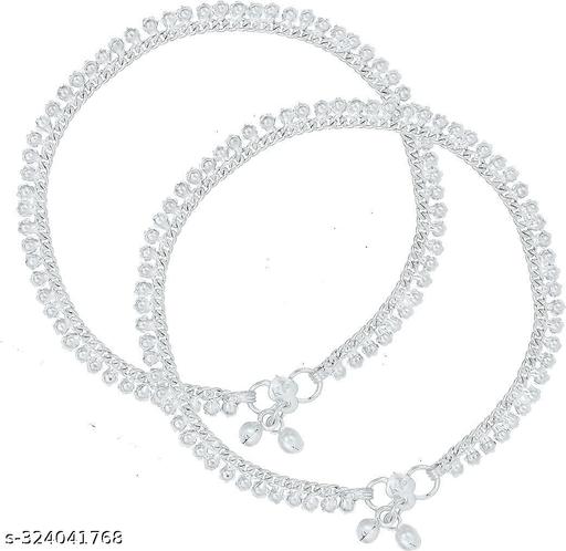 Fashion White Diamond Studded Stainless Steel Ghungroo/Payal/Leg Chain Anklets for Woman/Girls