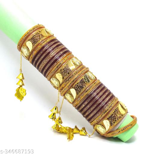 MULTICOLOUR LATKAN Heavy Alloy Gold-plated Rajkot Style Bridal Chuda Bangles Set For Girls And Women