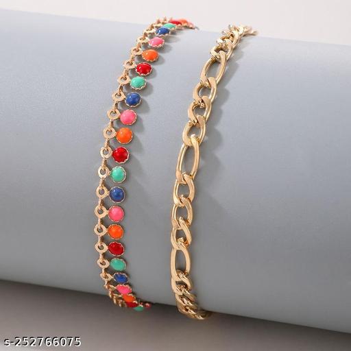 Arzonai European and American cross-border fashion jewelry color drop oil tassel two-layer bracelet geometric chain water drop bracelet set