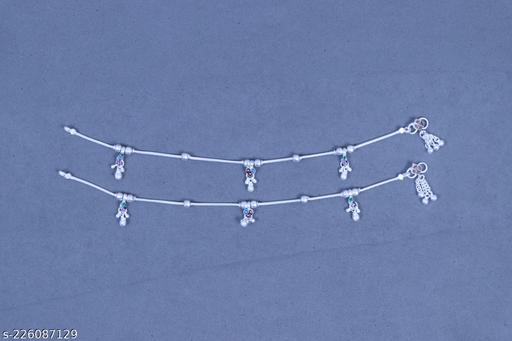White beads sterling silver plated anklet
