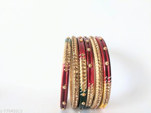 Tirhutaam Golden Silver multicolor lac bangle set of 6