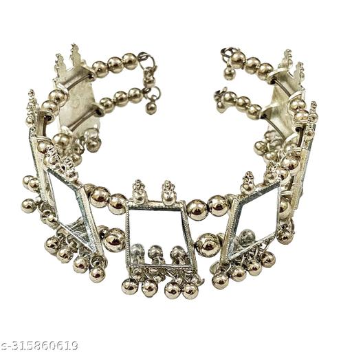 Ushaworks Oxidized Silver Rectangular Mirror Bracelet cuff Bangle for women & Girls (Pack of 1)