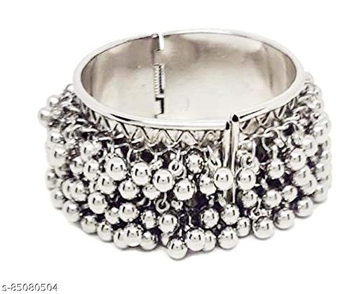 Oxidize Silver Color Openable Beaded Bracelet for Girls & Women