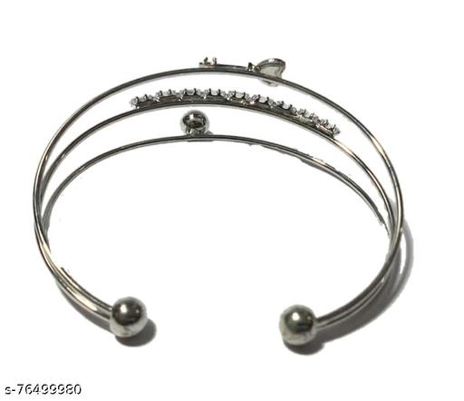 Muskan Jewellery silver plated American diamonds cuff kada with small little red heart for women and girls