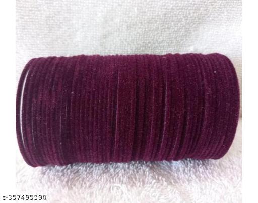 Pack of 48 Purple Velvet Metal Bangles Metal Velvet Bangles Combo Set For Women and Girls On Occasion of Wedding Birthday Parties & Function Yellow Color (PACK OF 48 ) - PURPLE COLOR