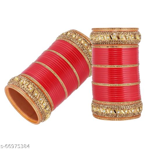 LUCKY JEWELLERY Bridal Wedding punjabi chuda Designer chura CZ Stone Red Color choora