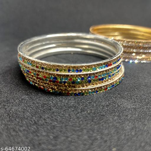 Navjai Non-Precious Metal, Zircon Metal Bangles and Colorful Stone Gemstones Worked Sleek Beautiful Bangle Set for Women And Girls (Pack of 8)