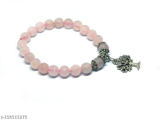 Natural Rose Quartz Crystal Tree Of Life Charm Bracelet For Men And Women