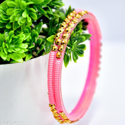 Shez New Bridal Collection Glass Bangle/Kada Set, Pink,Gold, For Festive & Daily Use, Pack Of 36