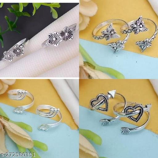 NEW TRENDY OXIDIZED BEAUTIFUL ADJUSTABLE BICHHIYA LOVELY STYLISH TOE RING ALLOY SILVER PLATED TOE RING (PACK OF 4)