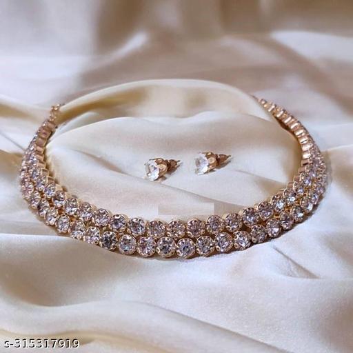 Silver-Plated-Choker-Single-Line-Big-Diamond-Necklece-For-Girls-&-Women-Diamond-Silver-Plated-Alloy-Choker