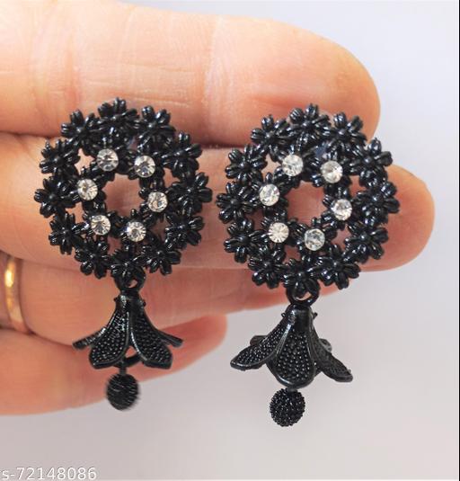 Go4Crafts - Fashionable black quoted ear rings with stone work Earrings & Studs