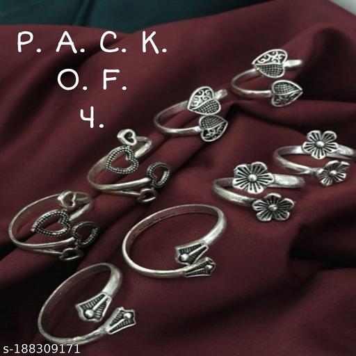 OMICRON ENTERPRISE OXIDIZED NEW SILVER ALLOY FANCY TOE RING FOR GIRLS AND WOMAN ?(PACK OF 4)