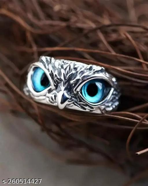 Mittal Fashion Owl Eye Ring for Men and Women (Adjustable) Stainless Steel Silver Plated Ring