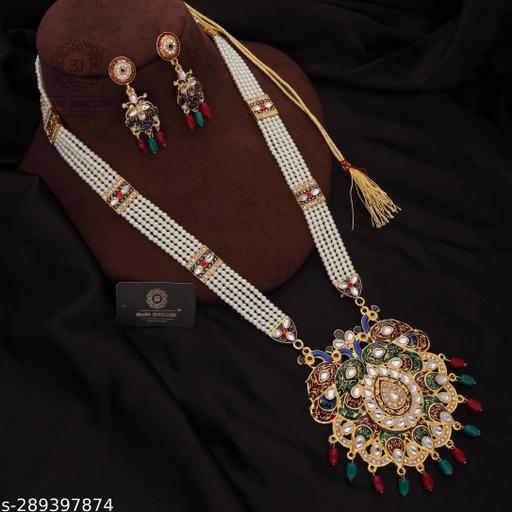 JEWELLERY-MEENAKARI-WORK-PEACOCK-DESIGN-LONG-+-SHORT-+-2PAIR-EARRING-RANI-HAAR-COMBO-SET