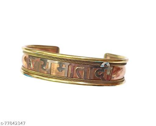 TAE Copper, Brass, & White Metal Jai Mata Di 3 Metal adjustable asthdhatu healing Kada for Men and Women