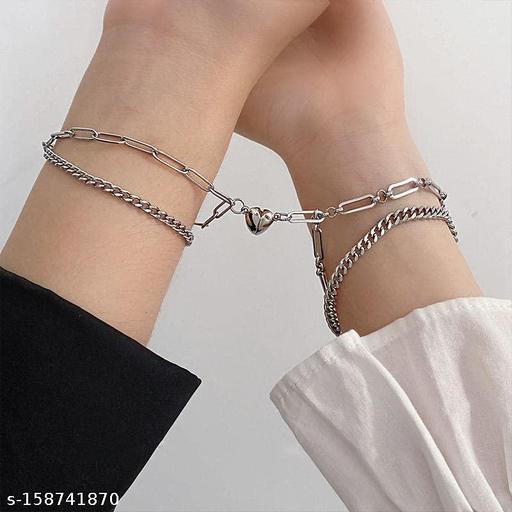 I Love You 2 Pcs Magnetic Valentines Day Broken Heart Shape Romantic Love Couples Friendship Promise 2 In 1 Wrist Band Cuff Double Layer Thick Link Chain Couple Magnetic Bracelet