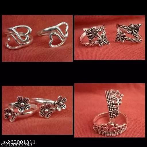 OXIDIZED NEW SILVER ALLOY FANCY ANKLET OR TOE RING FOR GIRLS AND WOMAN ADJUSTABLE BICHHIYA LOVELY STYLISH TOE RING ALLOY SILVER PLATED TOE RING COMBO PACK