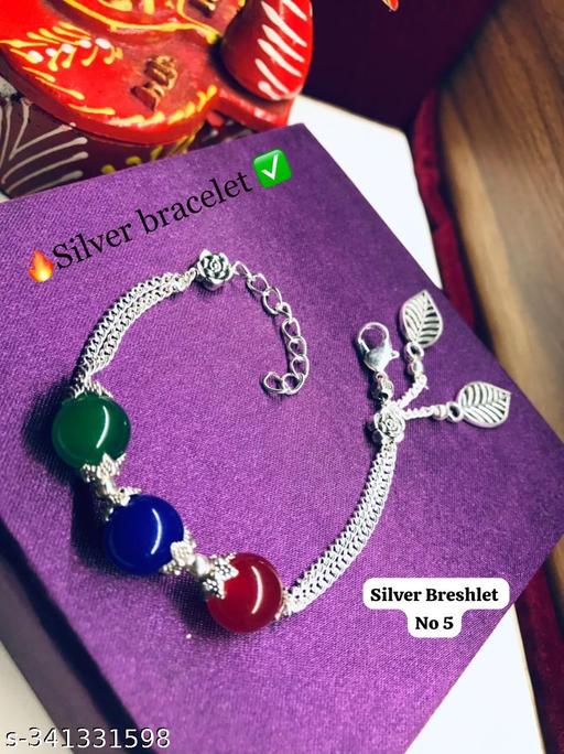 Silver Plated Breclet With Multicolor Pearl Round Stone