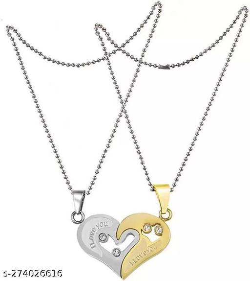Yellow Silver Stainless Steel I Love You Broken Heart Locket