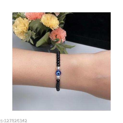 Pure 92.50% Sterling Silver Evil Eye Nazariya With Black Crystals Bracelet For Girls & Women Kids Baby Girls & Boys Adjustable Elite Chunky Bracelet & Bangles