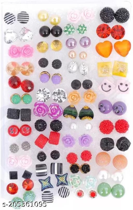 greyfab Assorted color & Assorted design small Design Stud Earrings With Plastic Back for Girls and Women Combo PACK (`EARING 25 PAIR)