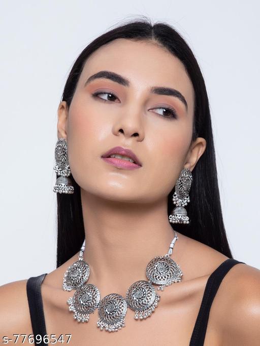 Oxidised-Silver-Textured-Pearl-Jewellery-Set-for-Women-and-Girls