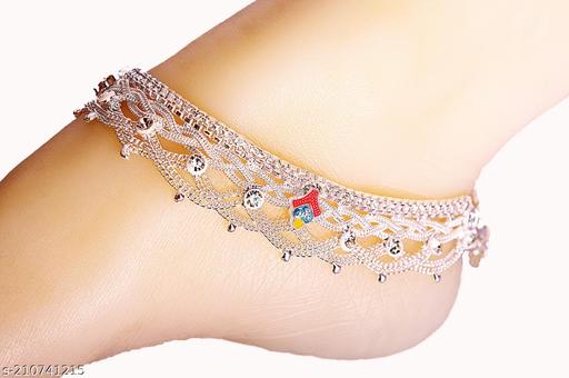 Pair of a Beautiful CZ Chain Anklets 10.5 Inch Long + 2 Toe Ring Free with this Anklet