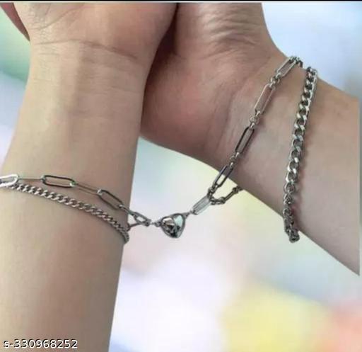 Metal I Love You 2 Pcs Magnetic Valentines Day Special Mutual Attraction Relationship Forever Matching Broken Heart Shape Romantic Love Couples Promise Friendship 2 In 1 Duo Wrist Band Cuff Double Layer Thick Link Chain Bracelets For Men And Women/Bo