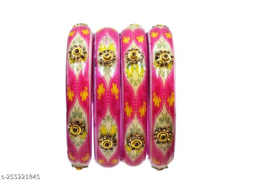 ArthaRupa New Designer Fancy Glass Kada Designed With Jerkin Nug For ArthaRupa Women And Girls(Pack of 4, Pink)