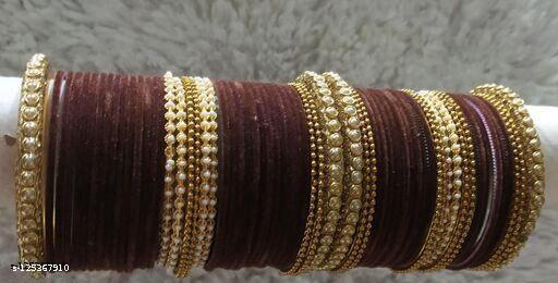 Rangnath Bangle Traditional Style Charming Stones Work Velvet Bangle Set for Girls & Women Jewellery(BROWN) Bracelet & Bangles