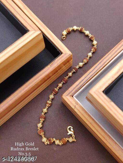 Majisa Hub Gold Plated Rudrakshi Design Brown Bracelet