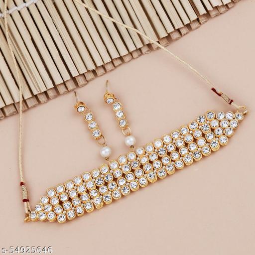 Gold-Plated-White-Diamond-Adjustable-Choker-Set-Jewellery-For-Women-Girls