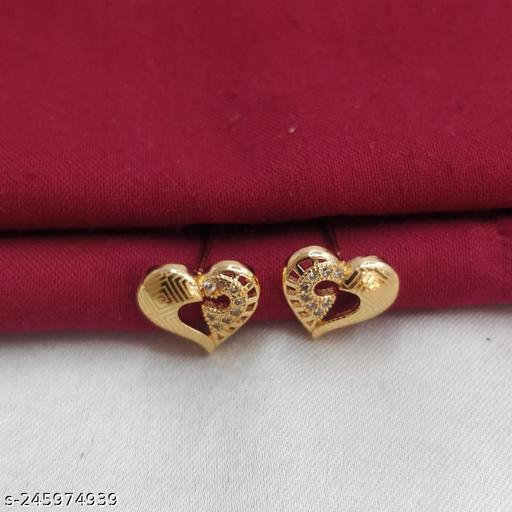 Matt gold Heart shape AD American Diamond earrings, studs for daily wear