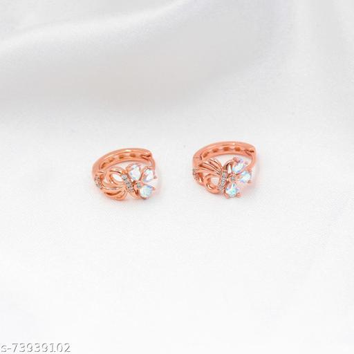 SAIYONI Floral Design Valentine Special AD Rainbow Stone Gold Plated Brass Earring
