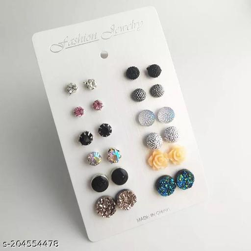 Trendy Fashion Diamond Set of 12 Earrings for Women and Girls