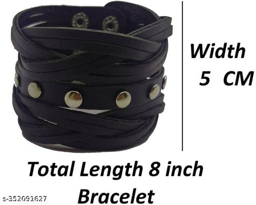 Solid Universal Funky Punk Stylish Trending Fashionable Dynamic Casual Braided Leatherite Wraps Dyed Rope Handmade Broad Friendship Cuff Wrist Gym Band/Bracelet Strap For Men's And Women's