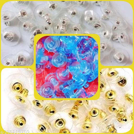 Fashion Trends Earring Backs Stoppers Earring Backs Rubber (50 Pcs),Golden & Silver Metal Stopper (25 Pcs each)