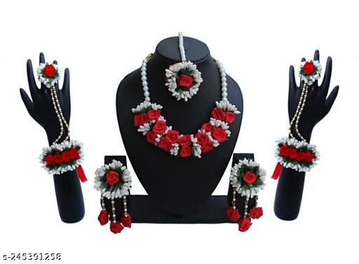 Craftsai-Exports-Flower-Necklace-Set-with-Maang-Tika,-Earrings-and-Bracelet-for-Women-and-Girls-(Mehandi/Haldi-/Bridal/Baby-Shower/Marriage)