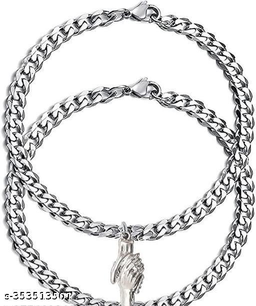 Metal Hands Shaking Bracelet Silver with Amazing Design Stainless Steel Matching bracelet gift for lover, Best Friend (Pack of 2)
