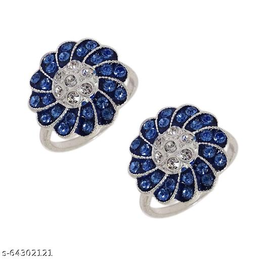 Sahiba Gems Stylish & Beautiful Chandi Silver Adjustable Sparkling Blue - Color Zircon Toe Ring (Bichiya) For Women