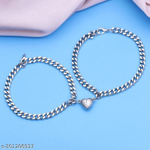 Magnetic Couple Bracelets, 2 Pcs Adjustable Cuban link Chain Magnetic Heart Hand In Hand Bracelets Stainless Steel Matching Promise Best friend, Couples Bracelets for Friendship Love Boyfriend