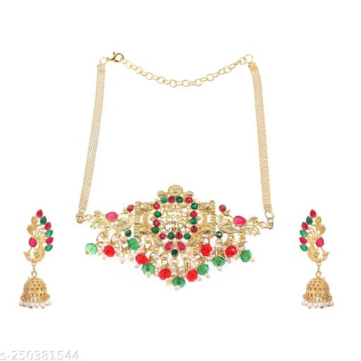 Stylish-Party-Wear-Choker-Necklace-Oxidized-Gold-Plated-Designer-Party-wear-Jewelry-set-with-earring