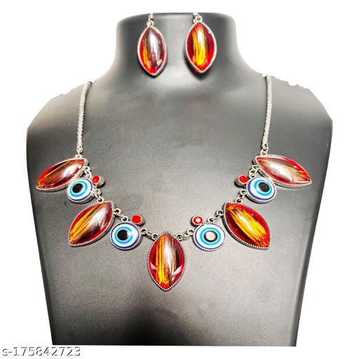 Printhearts--GORGEOUS-GLOSSY-EVIL-EYE-STONE-WORK-WESTERN-NECKLACE-SET-FOR-WOMANS-&-GIRLS