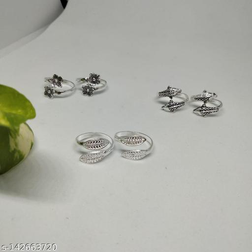 Shining Diva German Silver Oxidised Silver Toe Ring Bichiya Pack of 3 , Design as per Availabilty