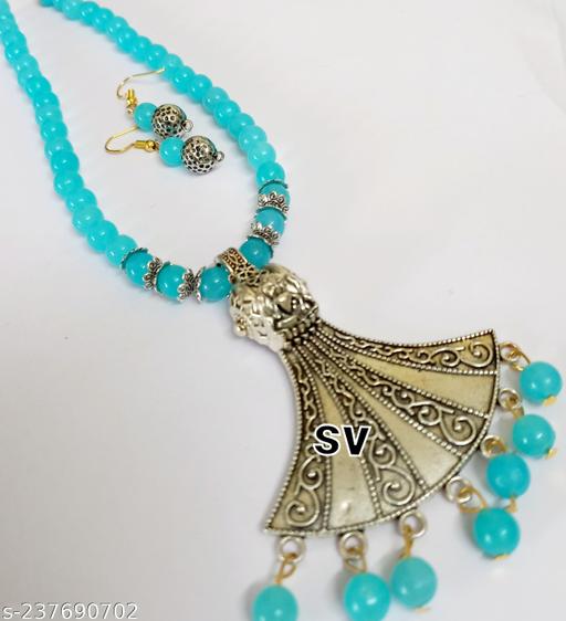 Oxidized-Silver-Blue-Short-Necklace-Set