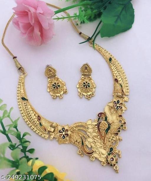 Latest-Traditional-Temple-Gold-Plated-Necklace-Jewellery-Set-With-Earrings-For-Women